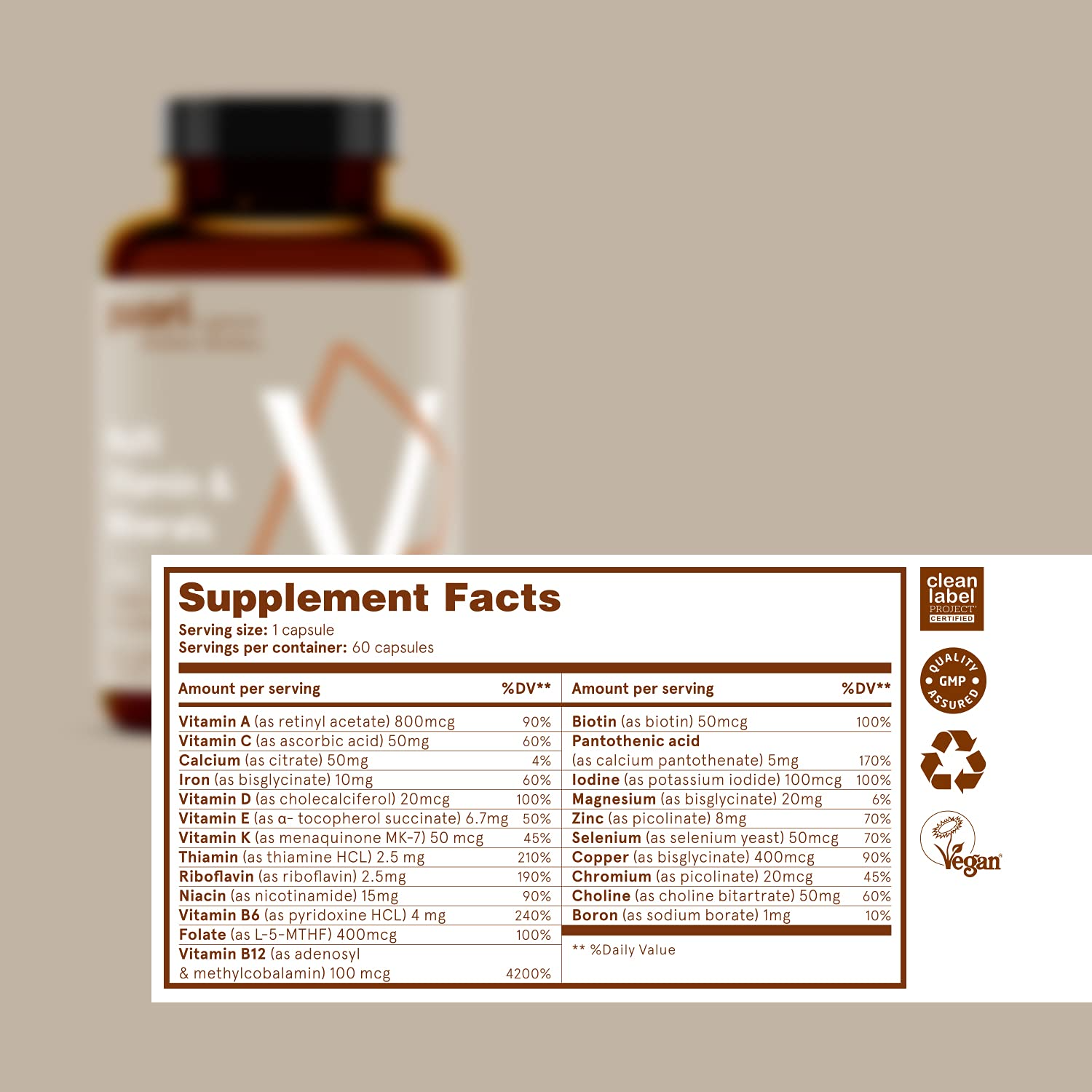 Puori V | Multivitam. e Minerali | Vegan | 60 caps