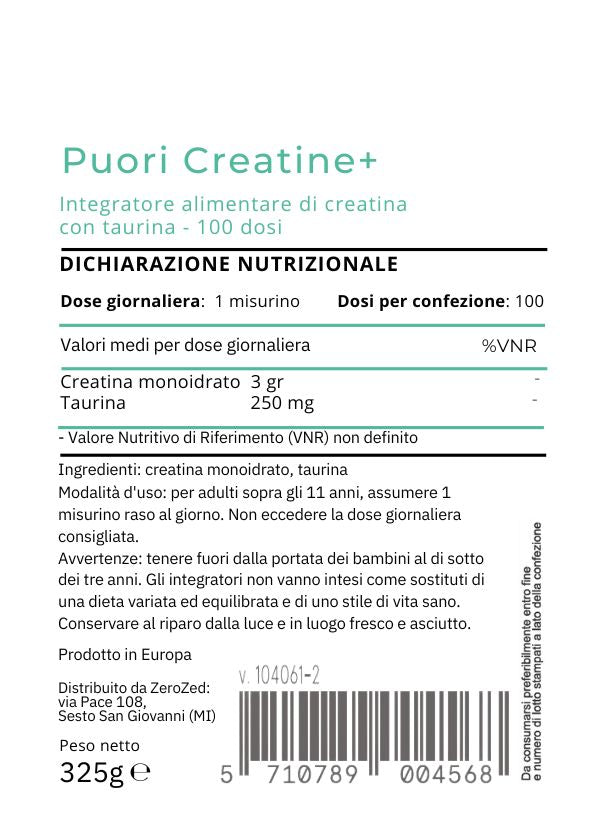 Puori Creatine+ Creatina monoidrato e taurina - 100 porzioni