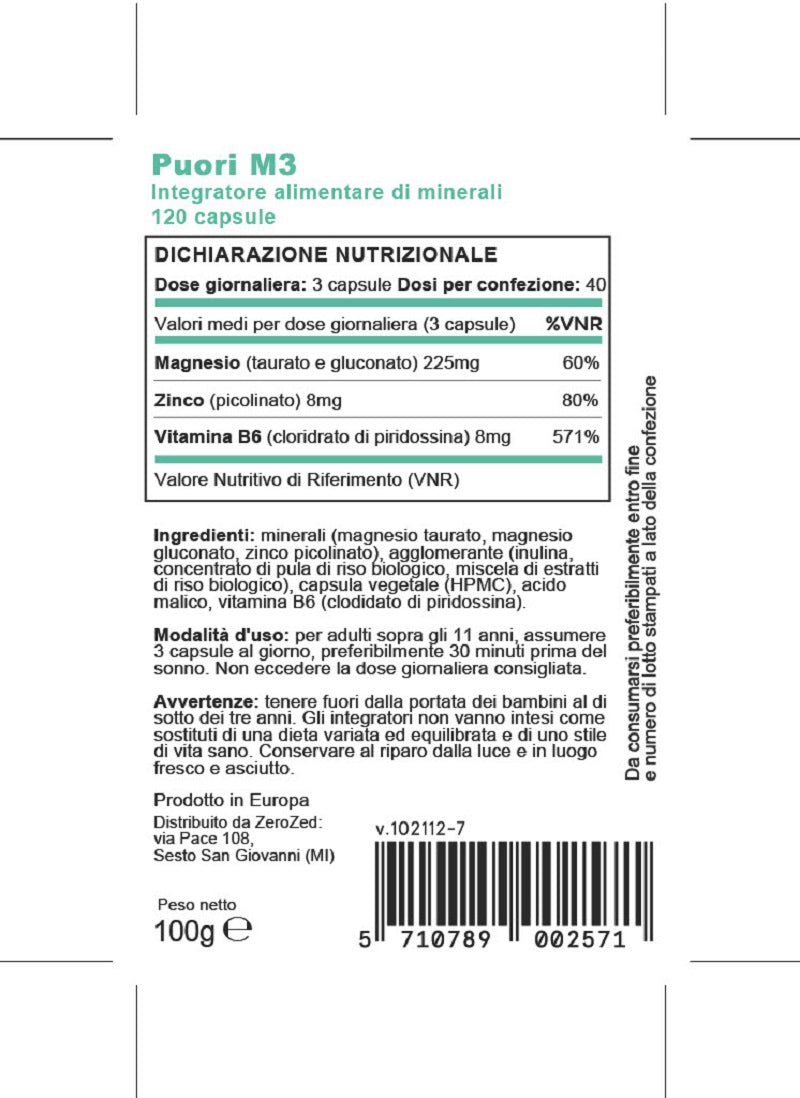 Puori M3 - Complesso di magnesio facilmente assorbibile - vegano - 120/180 capsule