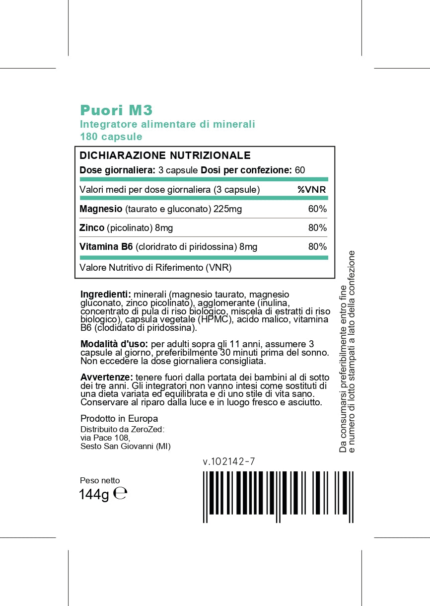 Puori M3 - Complesso di magnesio facilmente assorbibile - vegano - 120/180 capsule