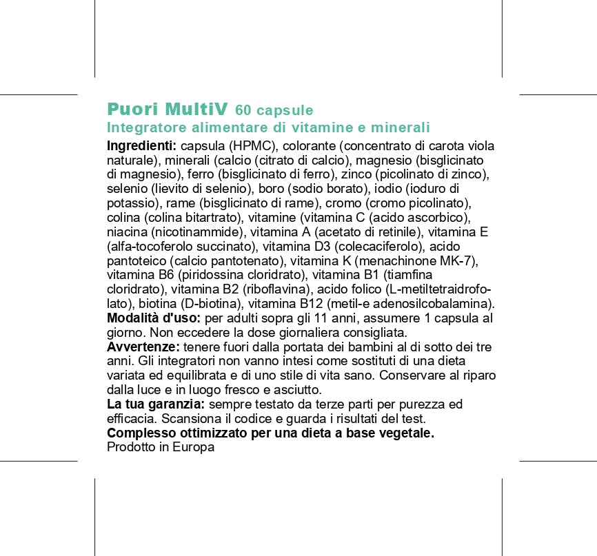 Puori V | Multivitam. e Minerali | Vegan | 60 caps