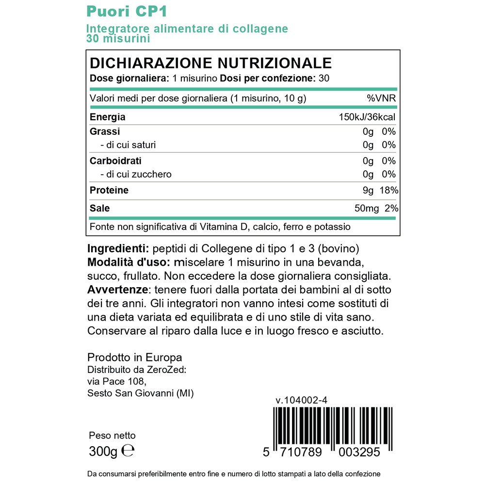 Puori CP1 - Peptidi di collagene puro - 30 porzioni