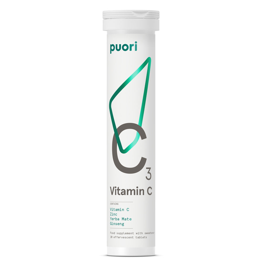 Tubetto di Puori C3, Vitamina C, zinco, yerba mate, ginseng in compresse effervescenti