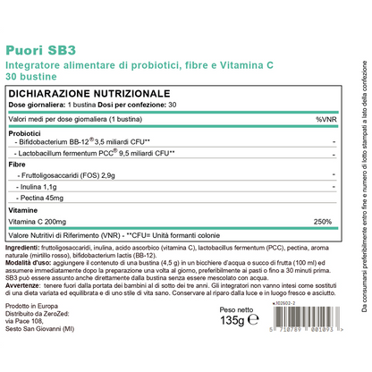Puori SB3 - Combinazione unica di batteri vivi, fibre e vitamina C - 30 porzioni